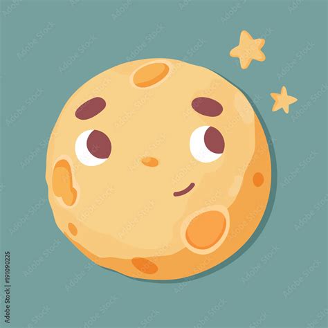 Illustration Of Cute Moon And Stars Happy Moon Cartoon Character In