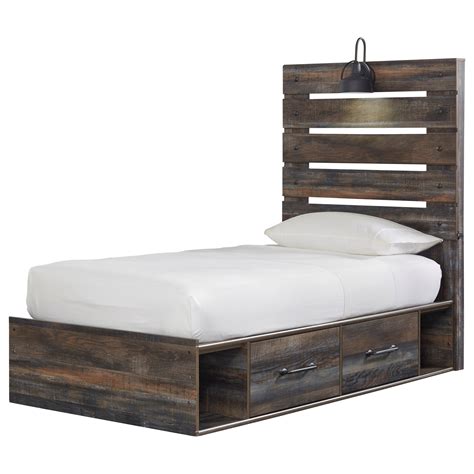 benchcraft drystan rustic twin storage bed with 4 drawers and industrial light virginia