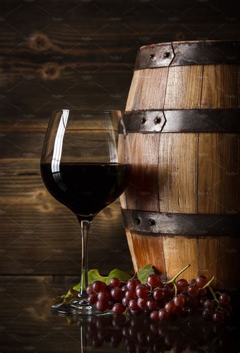 Glass Of Red Wine Stock Photo Containing Alcohol And Barrel High