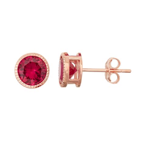 K Rose Gold Over Silver Lab Created Ruby Stud Earrings Women S Red
