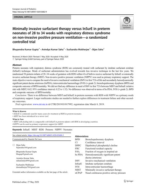 How to reduce the times of intubation is an challenges for neonatologists. (PDF) Minimally invasive surfactant therapy versus InSurE ...