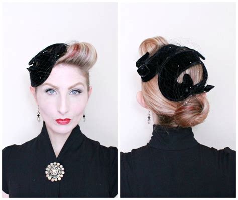 1950s hat vintage 50s hat swirls fascinator rhinestones black velvet pretty