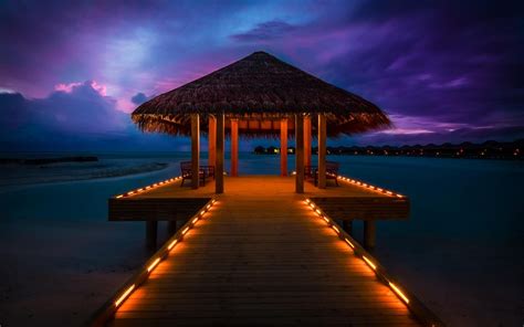 Lighted Pier In The Maldives Hd Wallpaper Background Image 1920x1200
