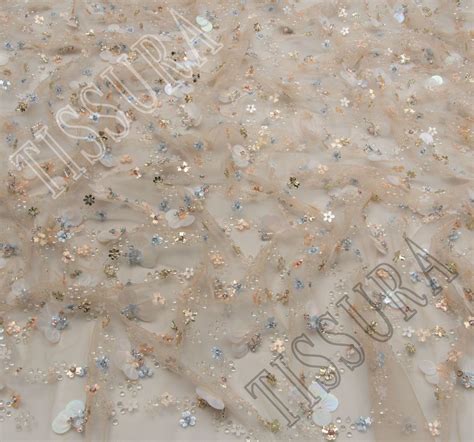 Floral Applique Sequined Beaded Tulle Fabric Exclusive Fabrics From