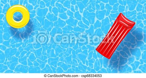 Swimming Pool Top View Background Rubber Ring And Raft Floating On
