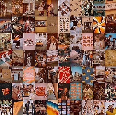 70pcs Vintage Wall Collage Kit Aesthetic Pictures 4x6 Warm Color Room