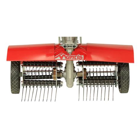 An attachment that converts many garden tillers into core aerators. Mantis Aerator and Dethatcher Combo for Tillers-7321 - The ...