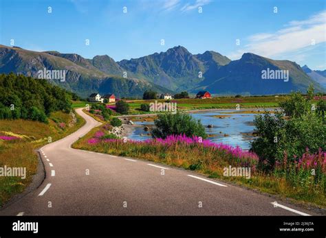 Scenic Coastal Road Through Villages And Mountains On Lofoten Islands