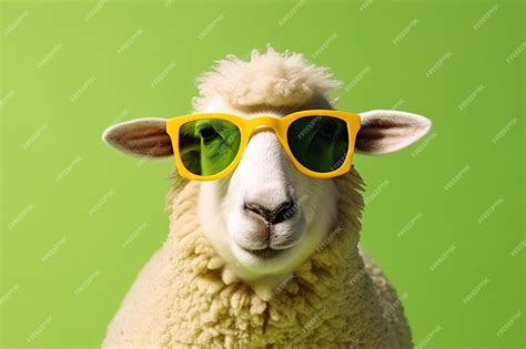 Premium Photo A Sheep Wearing Yellow Sunglasses And A Green