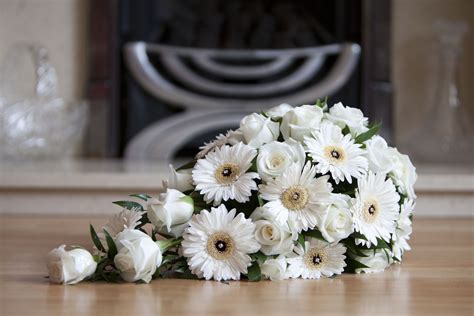 Ivory Gerbera And Rose Shower Brides Bouquet Wedding Florist