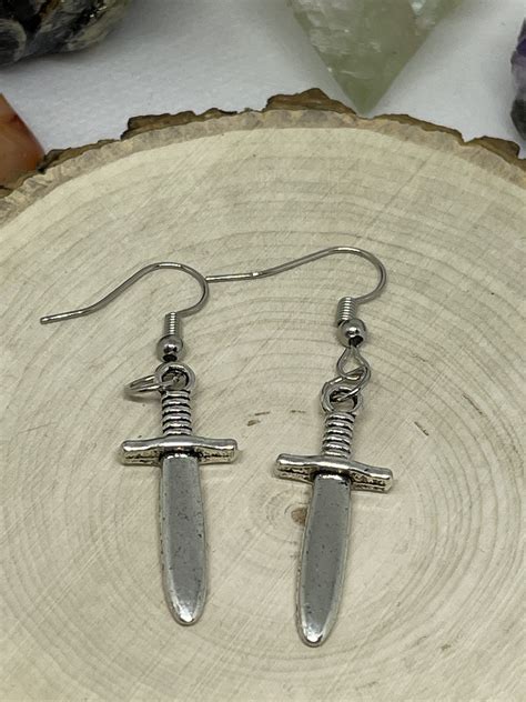 Dagger Drop Earrings Silver Sword Earrings Gifts For Her Etsy Uk