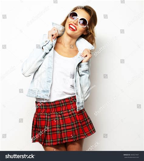 Lovely Student Girl Wearing Short Skirt Stock Photo 404027497