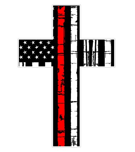 American Flag Cross C56 Thin Red Line Vinyl Decal Sticker Distressed