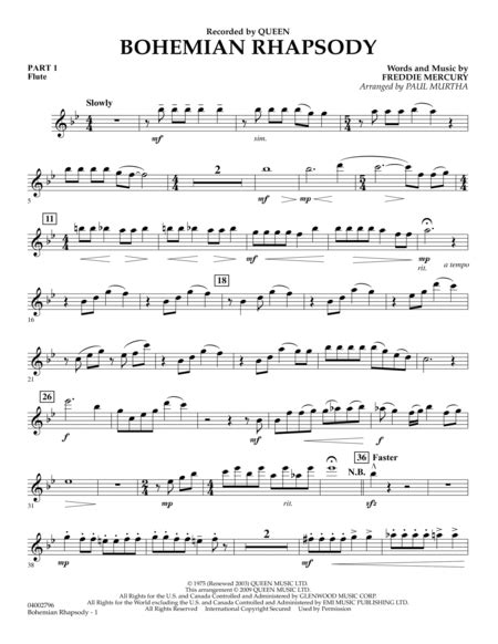 Download Bohemian Rhapsody Pt1 Flute Sheet Music By