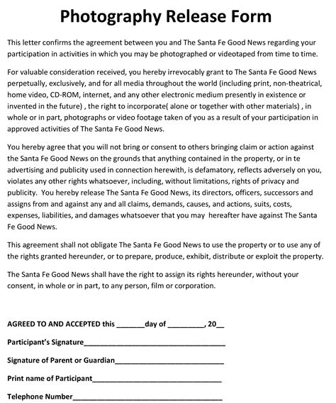 Photo Release Form Free Printable Documents