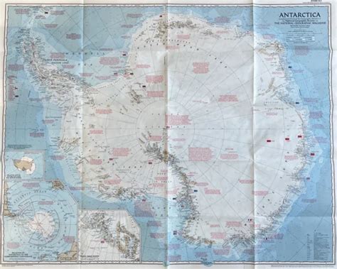 Vintage Lithography Map Of Antarctica National Geographic 1957