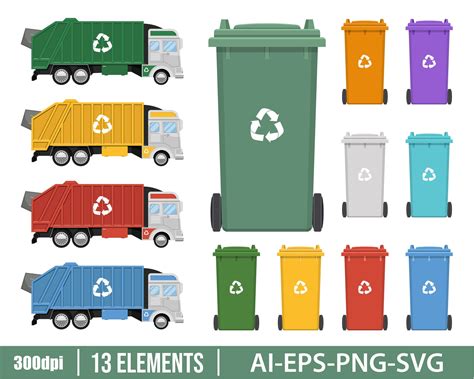Garbage Truck Clipart Vector Design Illustration Garbage Etsy