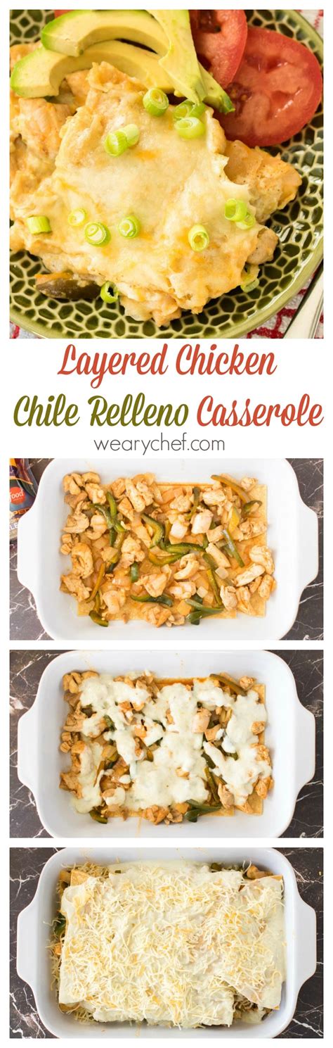 Slice each chile along one long side and open flat. Layered Chicken Chile Relleno Casserole - The Weary Chef ...