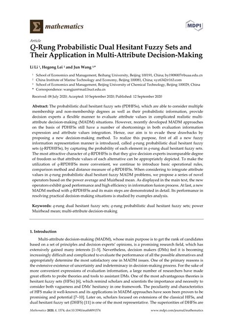 Pdf Q Rung Probabilistic Dual Hesitant Fuzzy Sets And Their