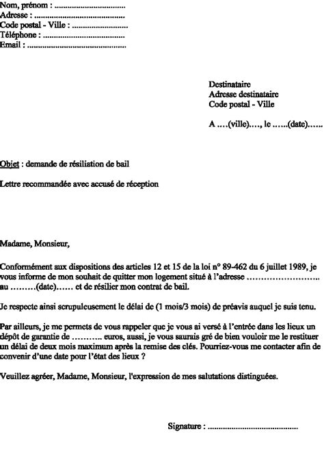 La lettre de résiliation de bail est obligatoire pour donner congés à votre propriétaire, que ce soit un particulier ou une agence immobilière. Modele Lettre De Resiliation Bail Locatif : Modèle ...