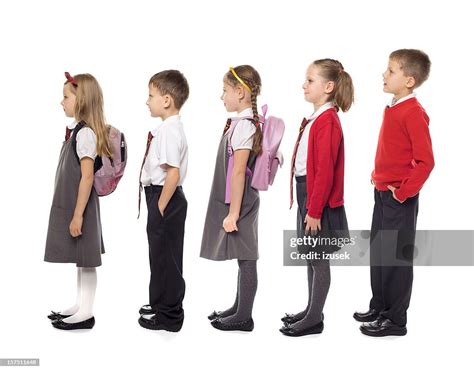 School Kids Standing In Line Studio Isolated Stock Photo Getty Images