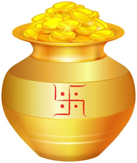 Dhanteras Pot With Gold Coins Png Clipart Gold Coins Rangoli Designs