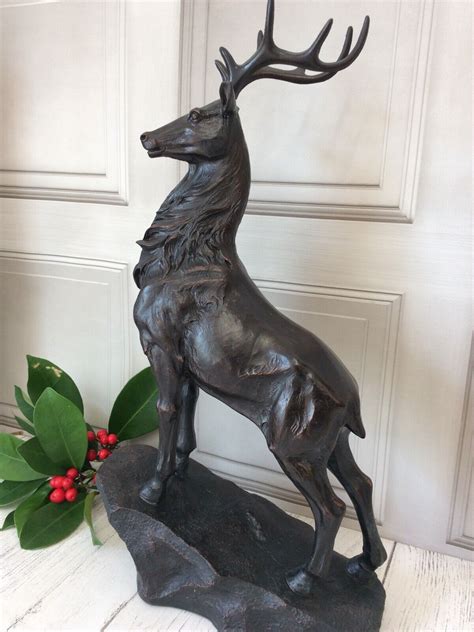 Large Bronze Style Stag Statue Figure Ornament Deer Reindeer Antlers
