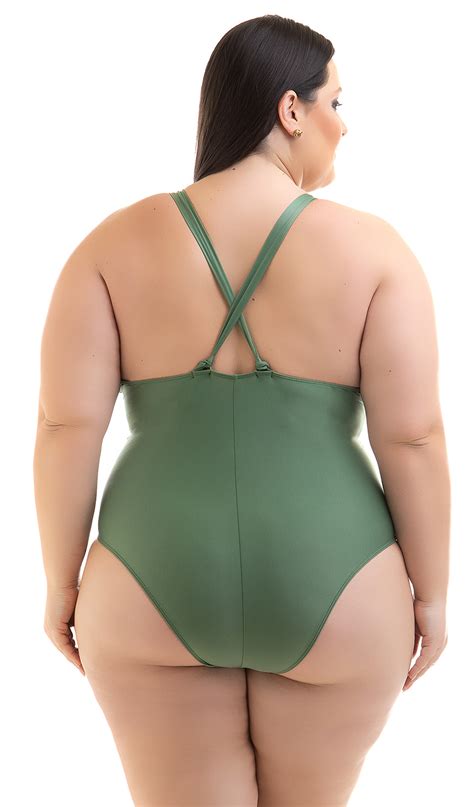 Plus Size Military Green One Piece Swimsuit With Straps Swimsuit