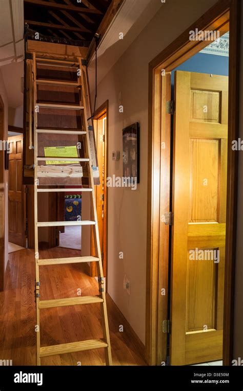 Pull Down Attic Stairs Trap Door In Hallway Of Upscale Residential