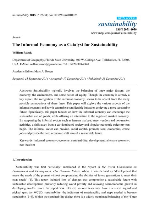 Pdf The Informal Economy As A Catalyst For Sustainability