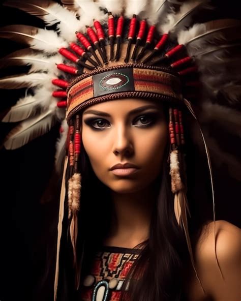 Premium Ai Image Native American Indian Model In Full Costumes