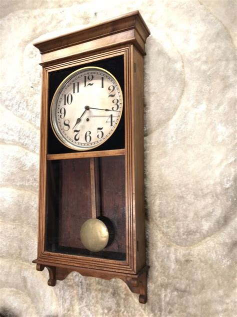 Vintage Antique The Sessions Wall Clock With Oak Case And Brass