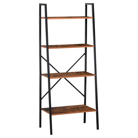 Homcom 4 Tier Minimalistic Ladder Shelf Unit Steel Frame Home Display