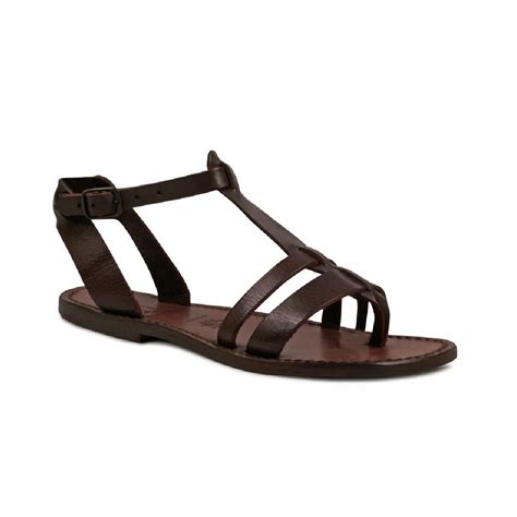 Womens Leather Flat Brown Sandals Handmade In Italy Gianluca The