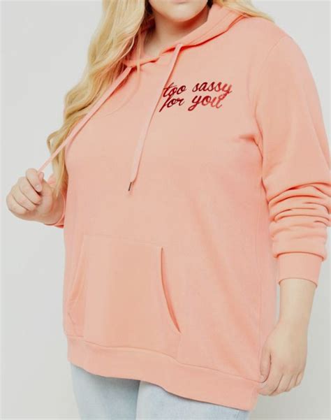 New Womens Plus Size 3x4x Coral Too Sassy For You Long Length Hoodie Pocket Fashion Clothing