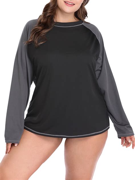 Charmo Womens Plus Size Long Sleeve Rash Guard Top Swimwear Sun Protection Swim Shirt Walmart Com
