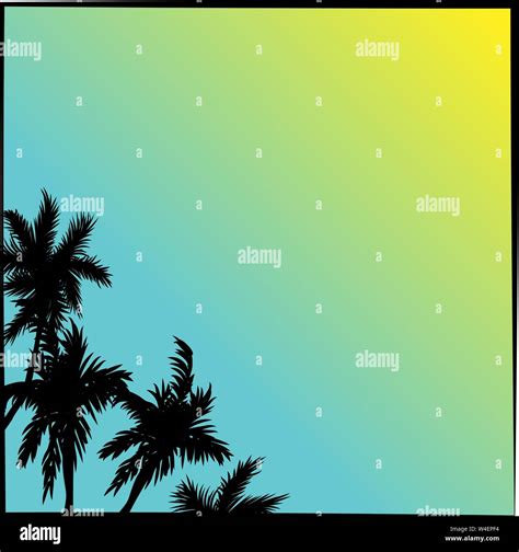 Tropical Coconut Palm Tree Silhouettes Illustration Over A Blue Sky Sky
