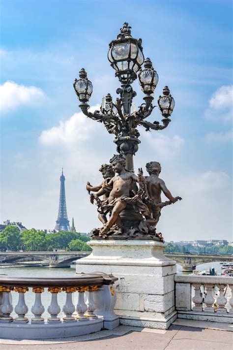 Street Lamp On Alexander Iii Bridge And Eiffel Tower At Background