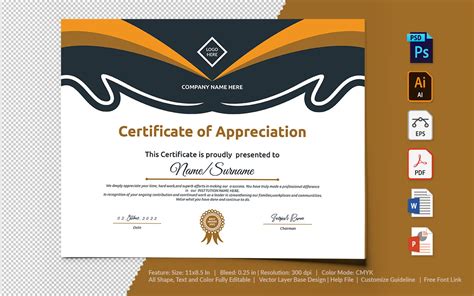 Printable Of Appreciation Certificate Template Images And