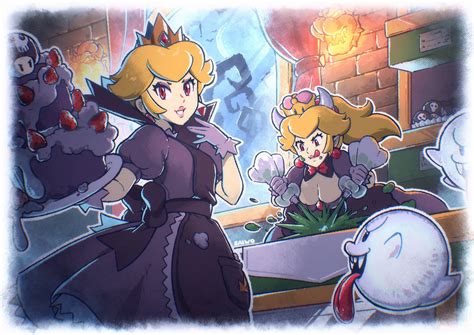 Princess Peach Bowsette Boo And Shadow Queen Mario And 3 More Drawn By Saiwosaiwoproject