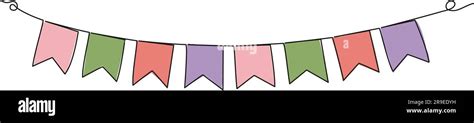 Continuous Single Line Drawing Of Bunting Garland Pastel Colored