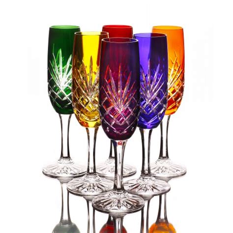 Timeless Multicoloured 24 Lead Crystal Champagne Glasses Set Of 6