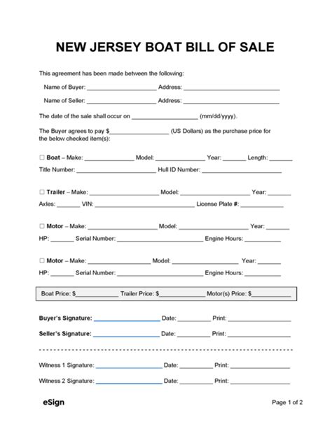 Free New Jersey Boat Bill Of Sale Form Pdf Word