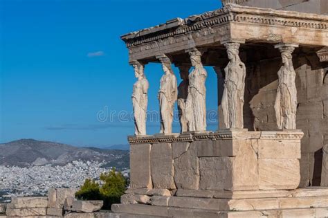 Statues At The Athens Acropolis Stock Image Image Of Caryatids