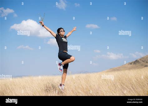 Happy Woman Jump Stock Photo Alamy