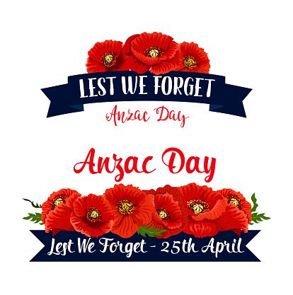 We are a nation that rose from the ashes of the holocaust. Anzac Day Lest We Forget Red Poppy Vector Ribbons Stock ...