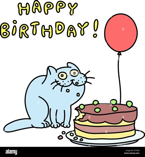 Cartoon Illustration Cat Birthday Cake Stock Vector Images Alamy