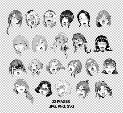 Ahegao Faces Black And White Manga Print Style Clip Art 22 Etsy