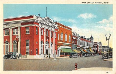 Austin Minnesota Main Street Scene Historic Bldgs Antique Postcard