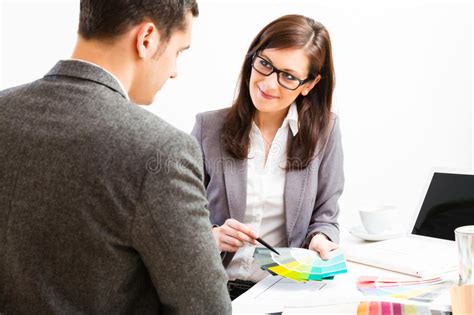 Female Interior Designer With Client Stock Image Image Of Thinking